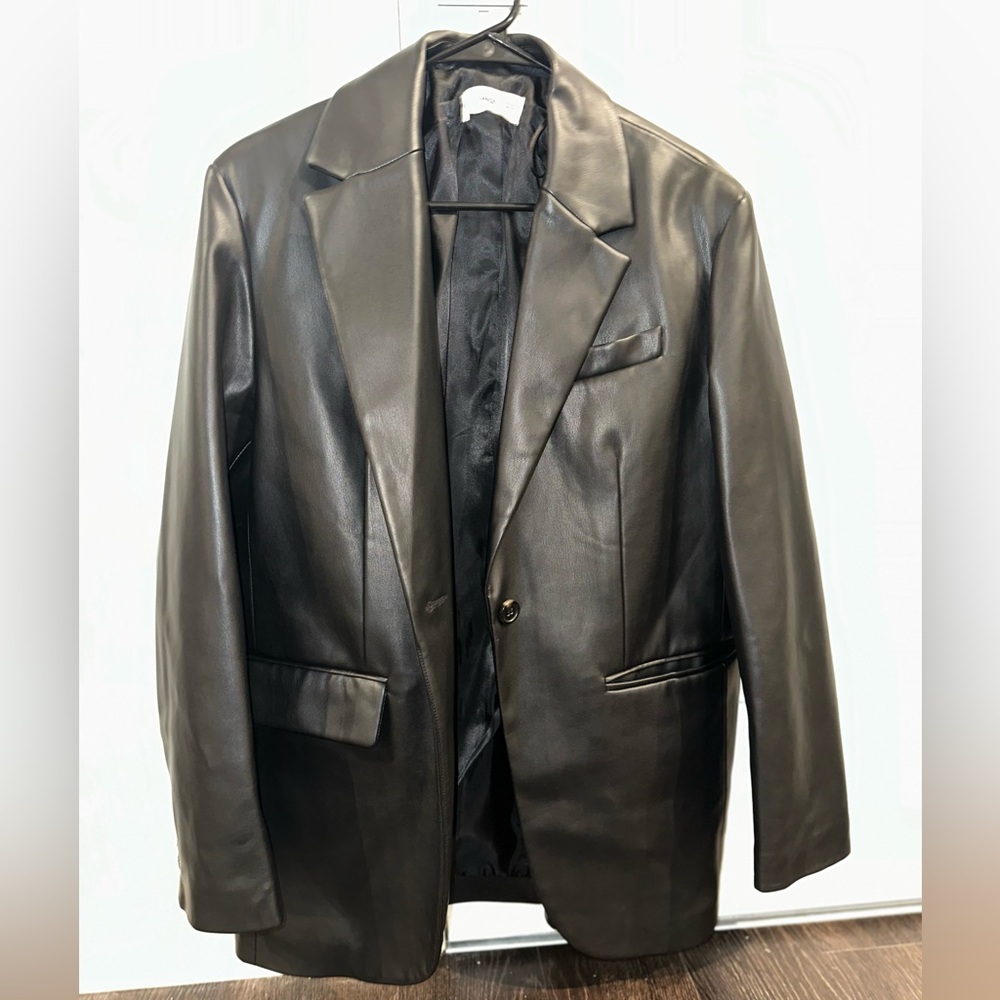Black Leather Blazer Jacket- Excellent Condition- Used Once Only